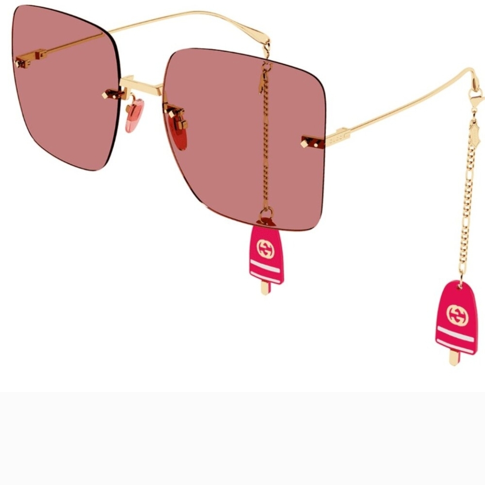 NEW $780 Gucci Rimless Metal Butterfly Sunglasses w/GG Red Popsicle Charms